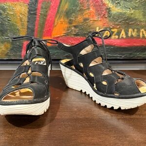 Fly London Black and White Wedge Shoes